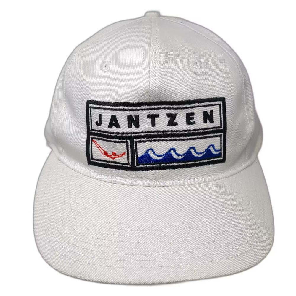 Jantzen White Baseball Cap One Size Embroidered Patch Diver Waves Hat Vintage